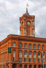 Tower of Berlin City Hall (Rotes Rathaus), Germany. Rathaus is the home to the governing mayor and...
