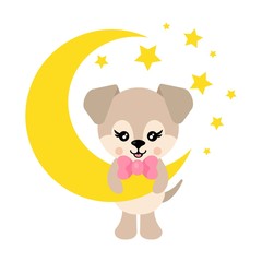 cartoon cute dog with tie on the moon vector