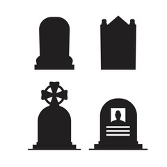 Gravestones and tombstones icons set isolated on white background