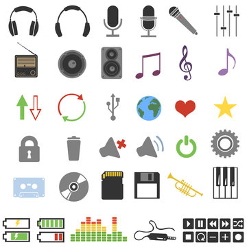 vector set of 46 color music icons