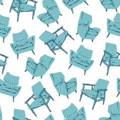 Tapeten Nahtloses Muster der blauen Mitte des Jahrhunderts Stühle des Vektors. Retro-Hintergrund ideal für Wohnkultur und Tapeten. © Nespola Designs