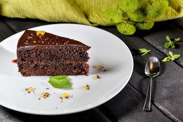 piece of chocolate cake with ice cream