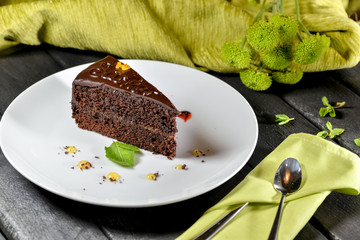 piece of chocolate cake with ice cream