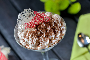 dessert with whipped cream and chocolate