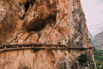 Wooden walkway among rock mountains in south of Spain