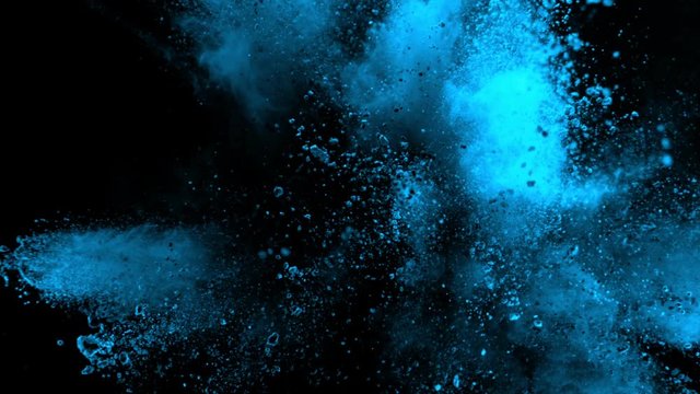 Super Slowmotion Shot of Blue Powder Explosion Isolated on Black Background at 1000fps.