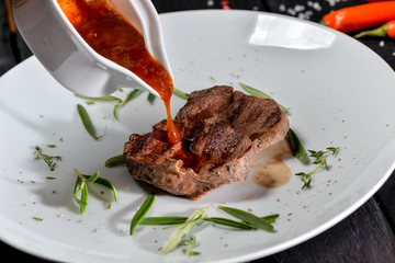 steak with sauce