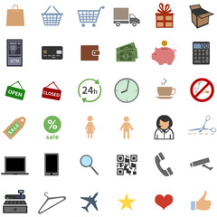vector set of 36 color shopping icons