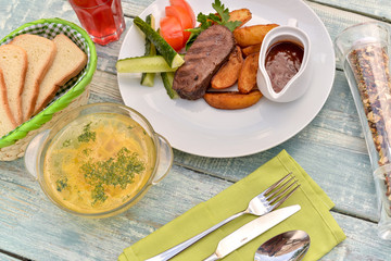 grilled meat with vegetables