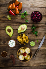 Avocado and tortilla chips  with vegetables