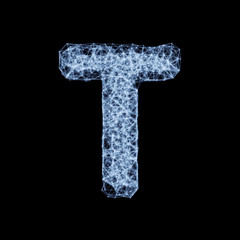 Line and point glowing light alphabet character T font