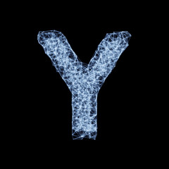 Line and point glowing light alphabet character Y font