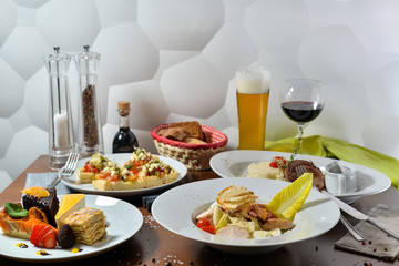 many different dishes on the table European cuisine