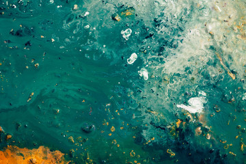 Abstract acrylic oil gouache paint background. White green color mix blend. Creative decorative pattern. Art style design.