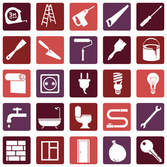 Vector Set of Home Repairing, Building, Construction and Decoration Icons