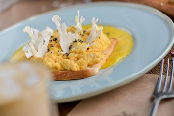 smorebrod with scrambled eggs in the author's filing