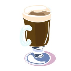 Tall glass of coffee, with cream, color image in vector, for the design of cafes and restaurants, catering shops