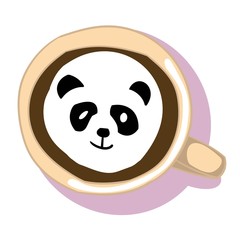 A cup of coffee, with cream, the image of a panda on the cream, color vector image, the design of cafes and restaurants, catering shops