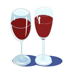 Two glasses with red wine, color illustration, for the design and advertising of cafes and restaurants