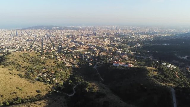 Aerial view in Barcelona. Tibidabo Area. Catalonia.Spain- 4k Drone Video
