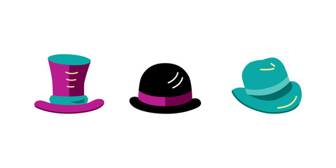 Vector set of man hats. Flat style design.