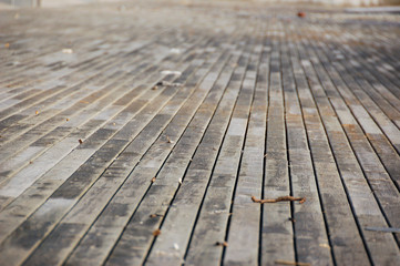 A laminated wooden floor in selective focus