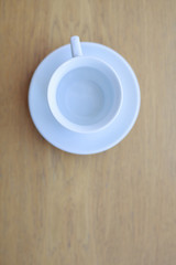 wooden table white Cup and saucer top view