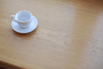 wooden table white Cup and saucer top view