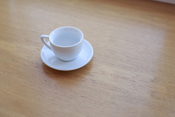 wooden table white Cup and saucer top view