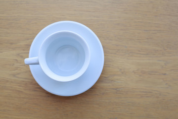 wooden table white Cup and saucer top view