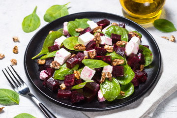 Fresh salad from spinach, beet and feta.