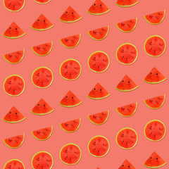 Seamless pattern of watermelon on pink