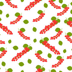 Seamless pattern. Branches with red berries on white background. Red currant. For your design and decoration of fabric, paper and wallpaper.