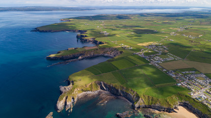 Scenic aerial view of coastal cliffs on the west coast of North Kerry in the republic of Ireland