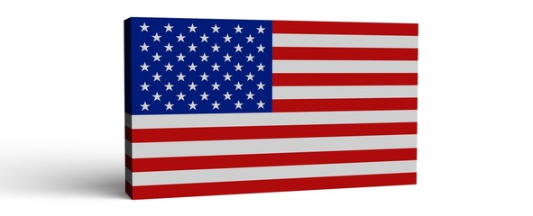 Render de la bandera de los Estados Unidos de América. Bandera con luces de USA. Fondo para el 4 de julio con la bandera de América.