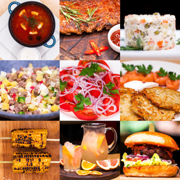 Collage of various restaurant dishes