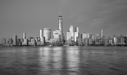 Fototapeta na wymiar New York City black and white panorama at sunset, USA.