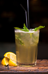 Glass with cold lemonade