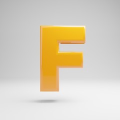 Glossy yellow uppercase letter F isolated on white background.