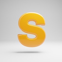 Glossy yellow uppercase letter S isolated on white background.