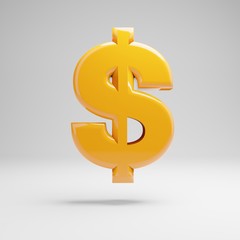 Glossy yellow dollar symbol isolated on white background.