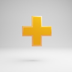 Obraz premium Glossy yellow plus symbol isolated on white background.
