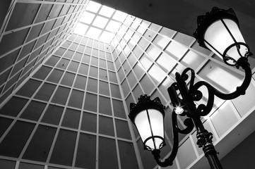 black white color square skylight view from bottom