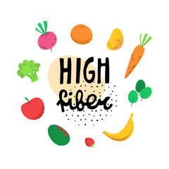 high fiber banner with vegetables and fruits