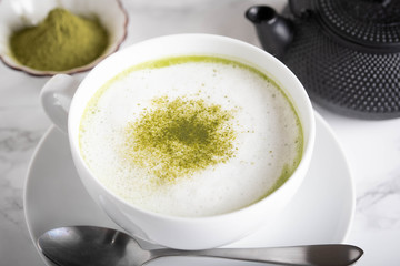 matcha latte image on marble background