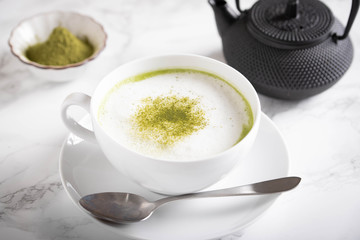 matcha latte image on marble background