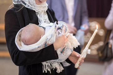 The sacrament of baptism. Attributes of an Orthodox priest for baptism. baptism Christening the...
