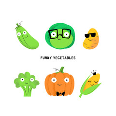 Fototapeta premium Vector set of cute cartoon vegetable characters.