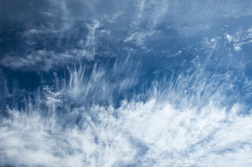 Daytime blue sky with fluffy white clouds landscape in good weather atmosphere 