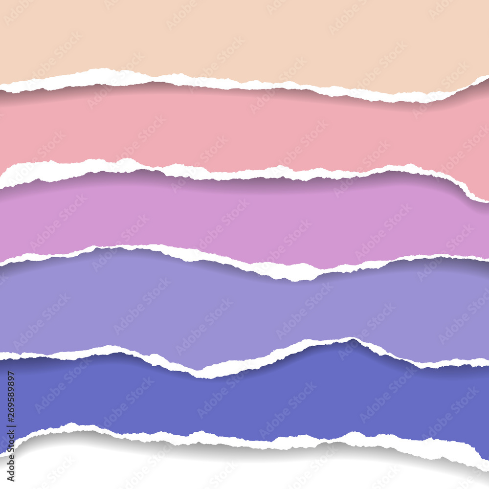 Poster realistic illustration of set of colorful torn papers with shadow and space for text. suitable for i